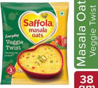 Saffola Masala Oats – Tasty Evening Snack, Fibre Rich, Veggie Twist, 38 g