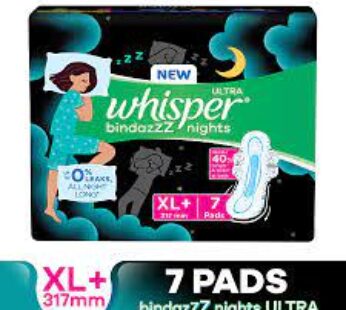 Whisper Bindazzz Nights Sanitary Pads – XL, Longer & Wider Back, Stops Leakage, 27 pcs