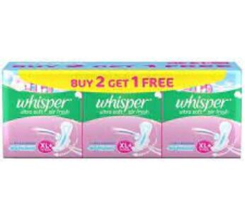 Whisper Ultra Soft Air Fresh Sanitary Pads – With Wider &k, XL Plus, 15 pcs (Buy 2 Get 1 Free)