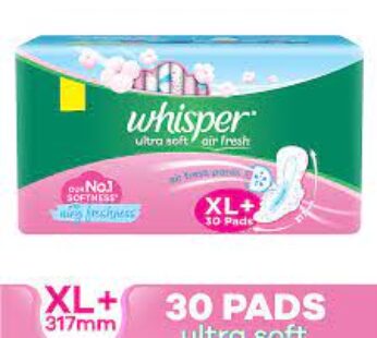 Whisper Ultra Soft Air Fresh Sanitary Pads – With Wider & Longer Back, XL Plus, 30 pcs