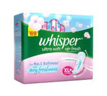 Whisper Ultra Soft Air Fresh Sanitary Pads – With Wider & Longer Back, XL Plus, 6 pcs