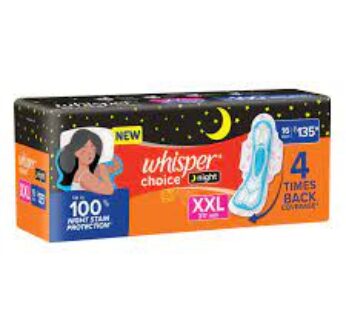 Whisper Choice Night – Sanitary Pads Stain Protection, XXL, 16 pcs