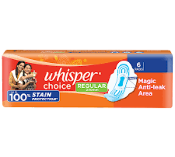 Whisper Choice Sanitary Napkins – Regular, 6 pcs