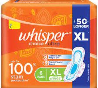 Whisper Choice Ultra Sanitary Pad – With Fresh Flower Scent, Protects From Stains, XL, 6 pcs