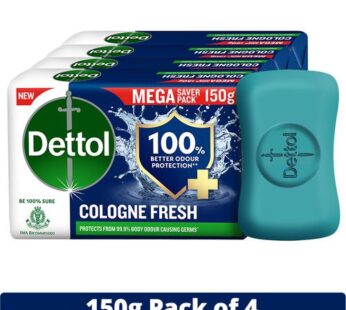 Dettol Cologne Fresh Bathing Soap, 150 g (Pack of 4)