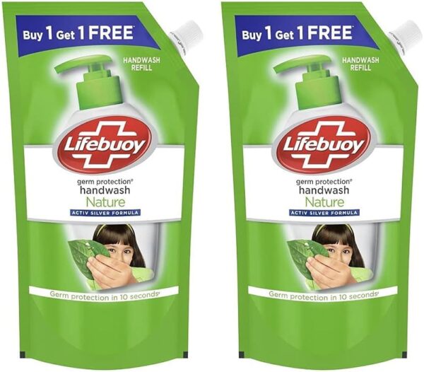 Lifebuoy Nature Germ Protection Green Tea Liquid Handwash Refill (1+1 Combo), 675 ml