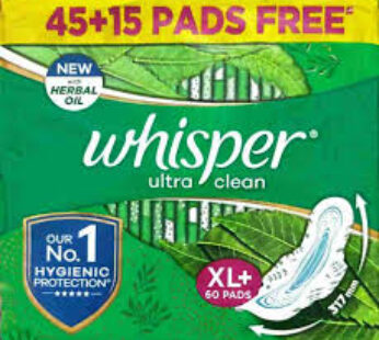 Whisper Ultra Clean Sanitary Pads, XL+, 60 pcs (40+20 Pads Free)