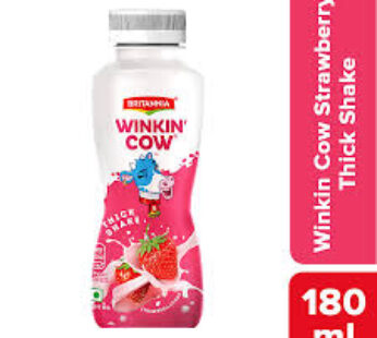 Britannia Winkin Cow Strawbericious Thick Milkshake Flavour, Rich In Calcium, 180 ml Bottle
