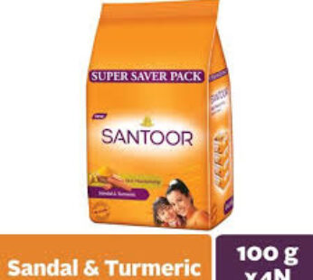 Santoor Skin Moisturizing Sandal & Turmeric Bathing Soap, 100 gm (Pack of 4)